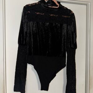 SHEIN Black Velvet Lace Bodysuit